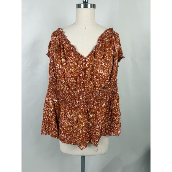 Old Navy Tops - NWT Old Navy 4x Fall Floral Boho Cottage Core Hippy Modest Elastic Peasant Top‎